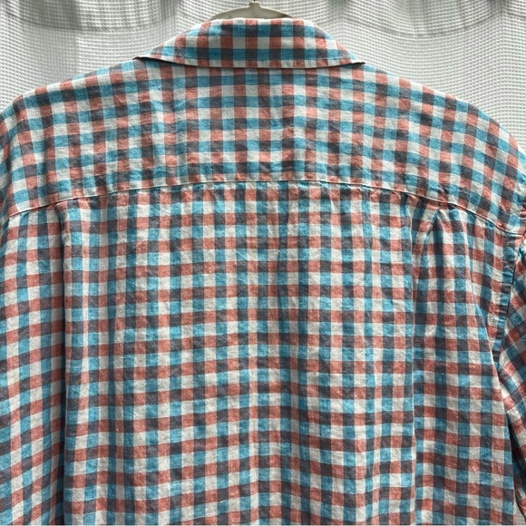 Jos.A.Bank Mens 100% Linen Blue and Pink Check Button Front Shirt Large - Picture 2 of 9
